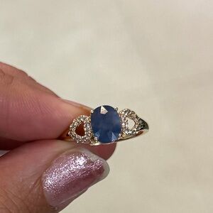 14K Yellow Gold Natural Blue Sapphire Ring 1.73 CT Diamond Accents Size 6.75